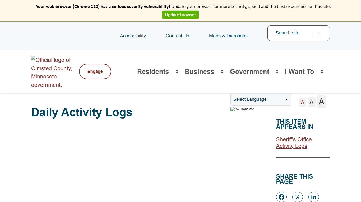 Daily Activity Logs Olmsted County, MN