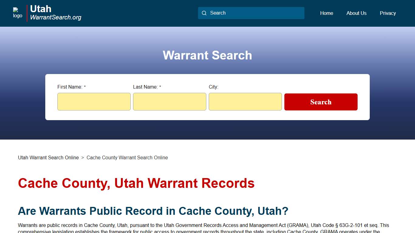 Cache County, Utah Warrant Search UtahWarrantSearch.org